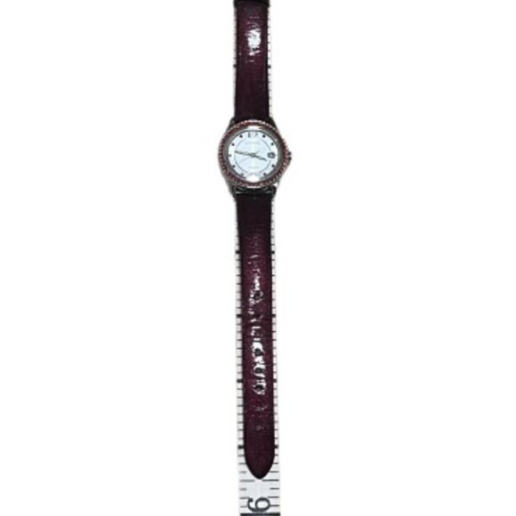 Citizen Eco-Drive Silhouette Crystal Jewel Dark Red Leather Strap Watch- EUC - Picture 7 of 8